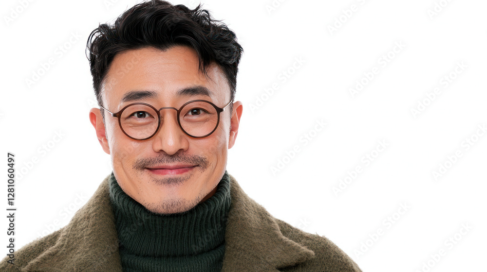 smiling man wearing glasses and green sweater, exuding warmth and confidence smiling man wearing glasses and green sweater, exuding warmth and confidence