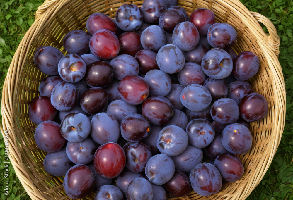 Fototapeta premium Gather Quete plums in basket France