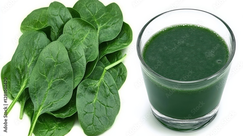 Fresh Green Smoothie with Spinach Leaves in Glass Isolated on White Fresh Green Smoothie with Spinach Leaves in Glass Isolated on White