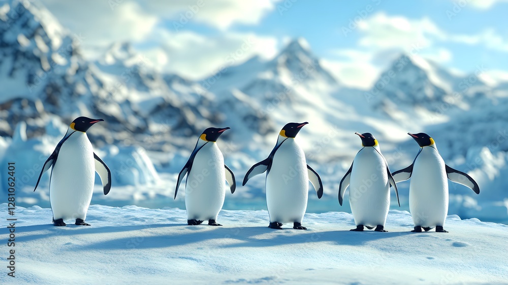 Obraz premium Magnificent Emperor Penguins Unite in Icy Antarctica Landscape