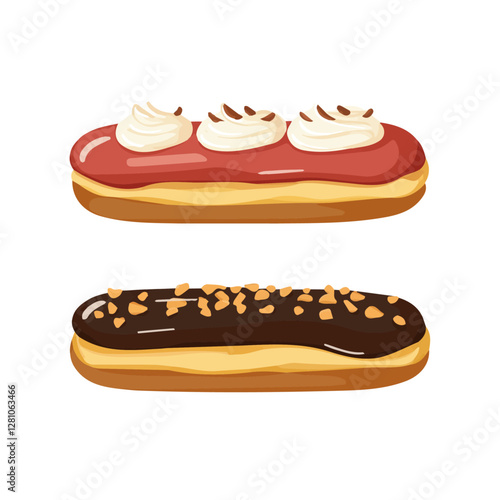 Flat vector eclair, minimalist design, isolated on a white background.


