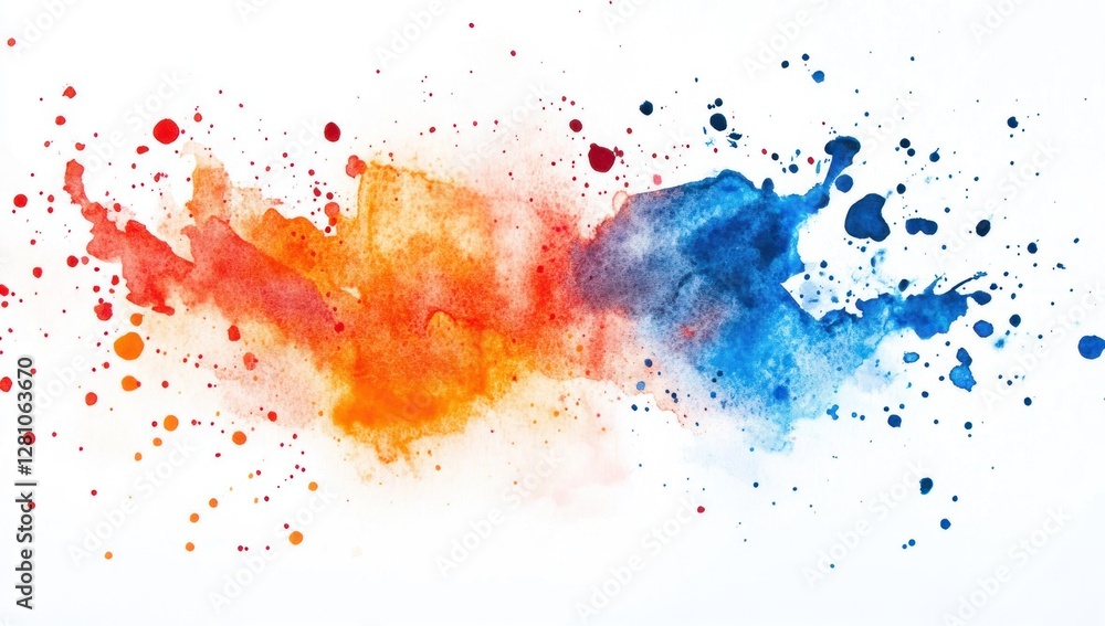 Fototapeta premium Abstract watercolor splash in orange, blue.