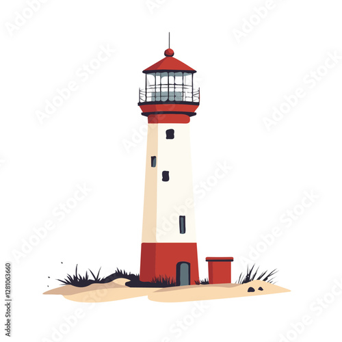 Flat vector lighthouse, minimalist design, isolated on a white background.

