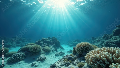 Wallpaper Mural Sunlit underwater view of coral reef experiencing coral bleaching in ocean	 Torontodigital.ca