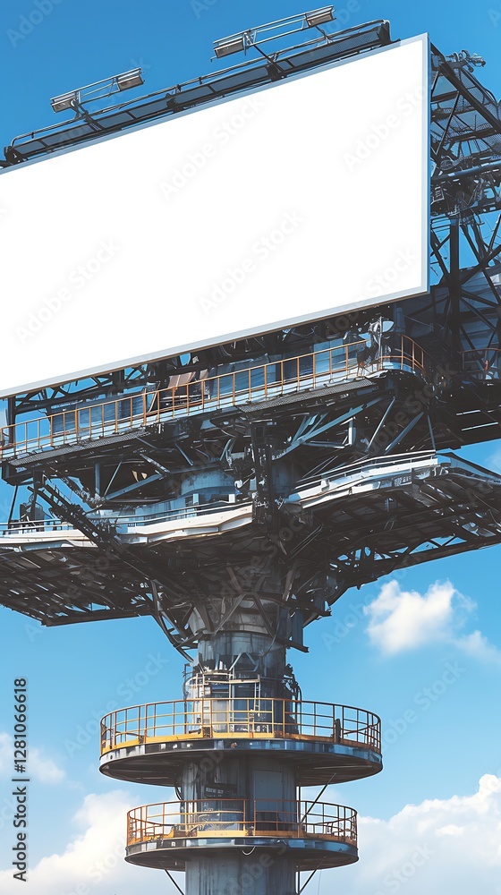 Empty billboard ad tower against a blue sky