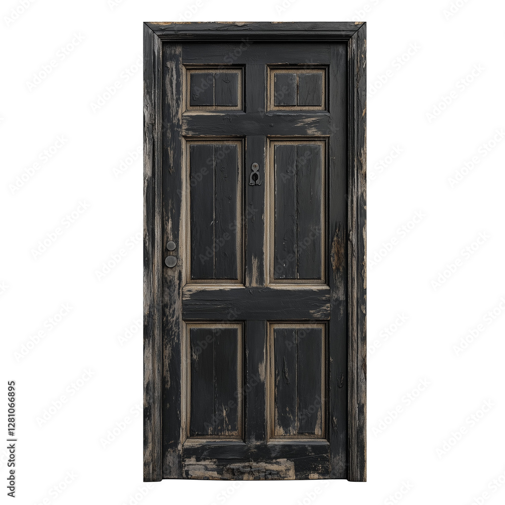 Obraz premium Vintage Black Wooden Door with Peeling Paint