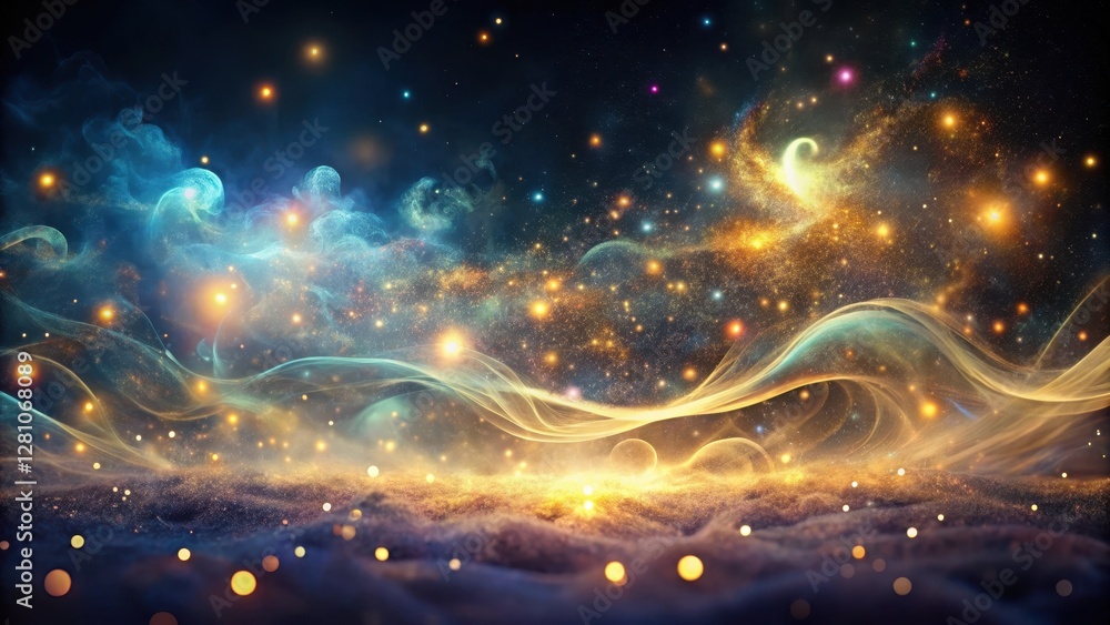 Swirling clouds of iridescent mist float across a dark canvas, illuminated by sparks that dance like fireflies in the night sky, glowing particles, ethereal glow Swirling clouds of iridescent mist float across a dark canvas, illuminated by sparks that dance like fireflies in the night sky, glowing particles, ethereal glow