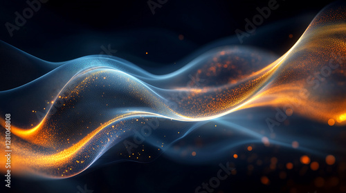 Glowing Blue and Gold Abstract Wave Background With Sparkling Particles. Futuristic Energy Flow for Technology and Luxury Design Concepts
