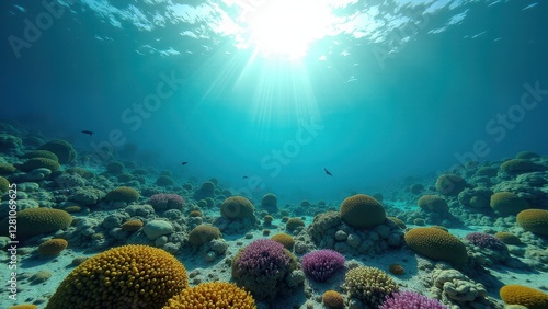 Wallpaper Mural Sunlight shining on coral reef affected by coral bleaching underwater	 Torontodigital.ca