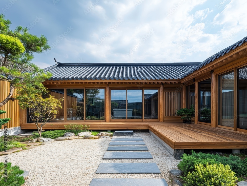 A Beautiful Courtyard Landscape Illustrates The Architecture of a Home