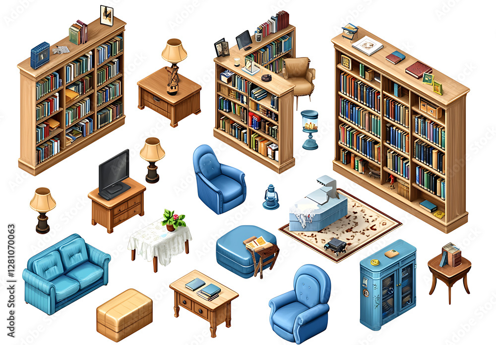 Naklejka premium Cozy living room furniture arrangement home interior digital illustration warm atmosphere top view