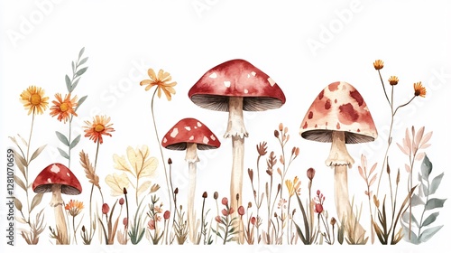 Illustrative Watercolor Depiction of Autumnal Flora