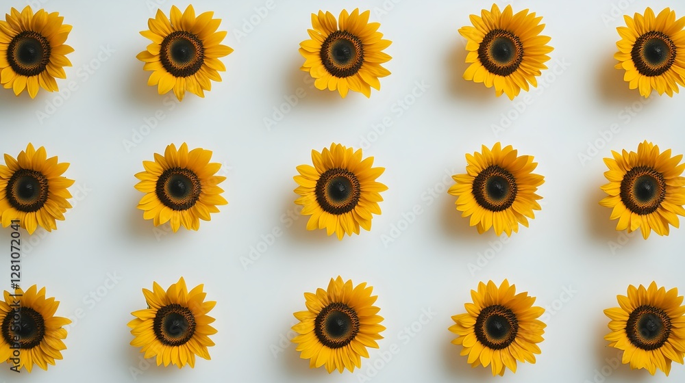 Seamless Pattern of Sunflowers on a White Background Flat Lay Seamless Pattern of Sunflowers on a White Background Flat Lay