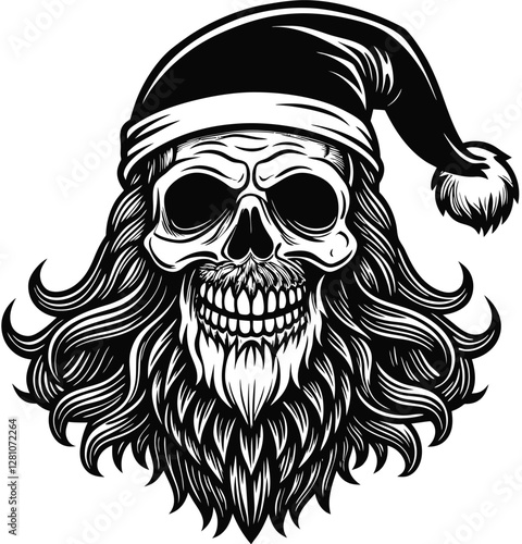 Evil Santa Skull with Glowing Eyes - Horror Christmas Vector Illustration
