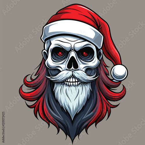 Evil Santa Skull with Glowing Eyes - Horror Christmas Vector Illustration