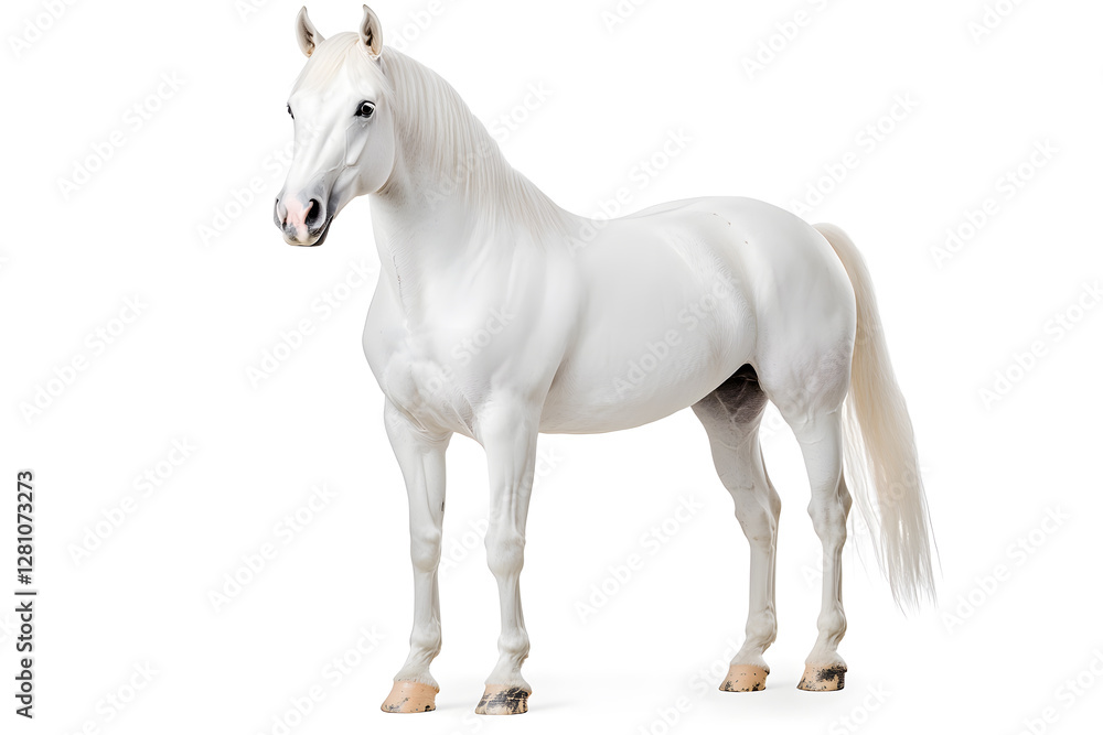 Obraz premium White horse standing isolated on white background
