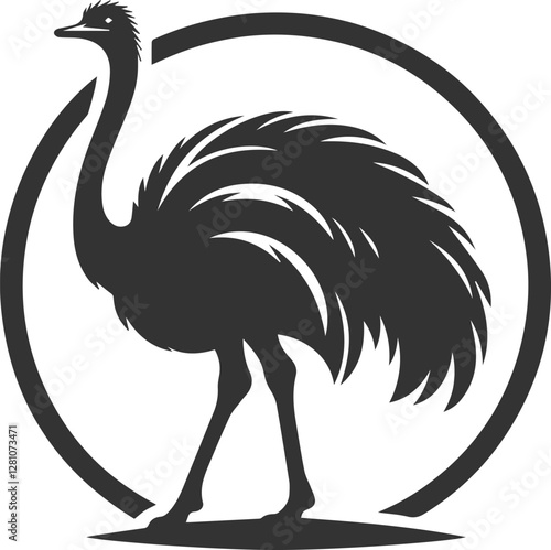 Ostrich standing still, facing forward animal silhouette vector