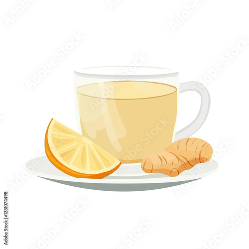 Flat vector ginger tea, minimalist design, isolated on a white background.

