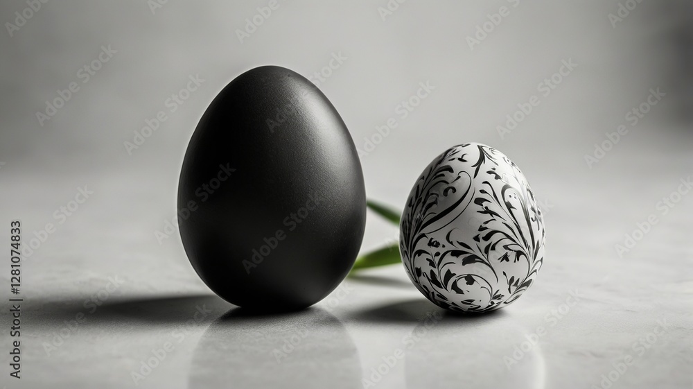 Studio Shot of Black and White Decorative Eggs on Neutral Background Artistically Composed for Easter Holiday Still Life Studio Shot of Black and White Decorative Eggs on Neutral Background Artistically Composed for Easter Holiday Still Life