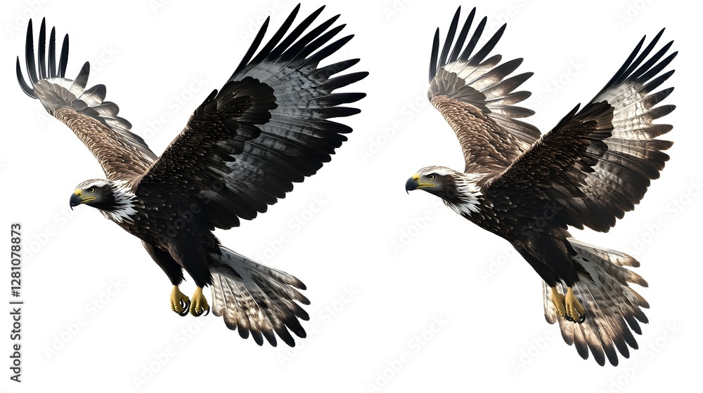 Obraz premium Realistic Eagles Flying in Different Poses on White Background