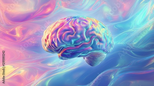 Vibrant digital representation of a brain surrounded by colorful abstract waves in a futuristic style