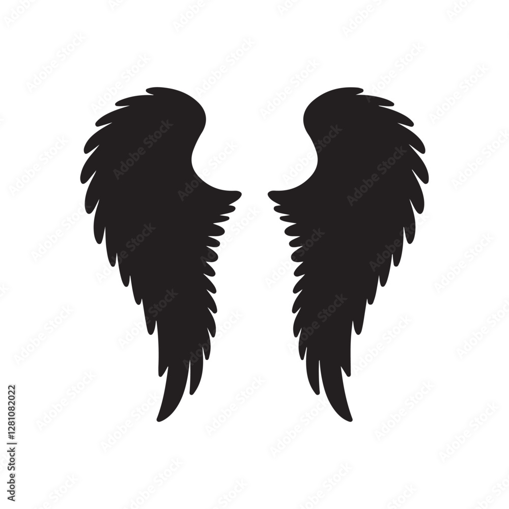 Fototapeta premium Elegant Feathered Wings Silhouette – Black Angel Wing Illustration