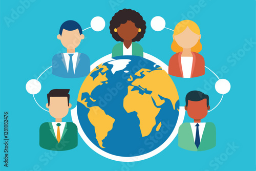 "Multicultural Business Team Collaborating on International Project - Vector Illustration"