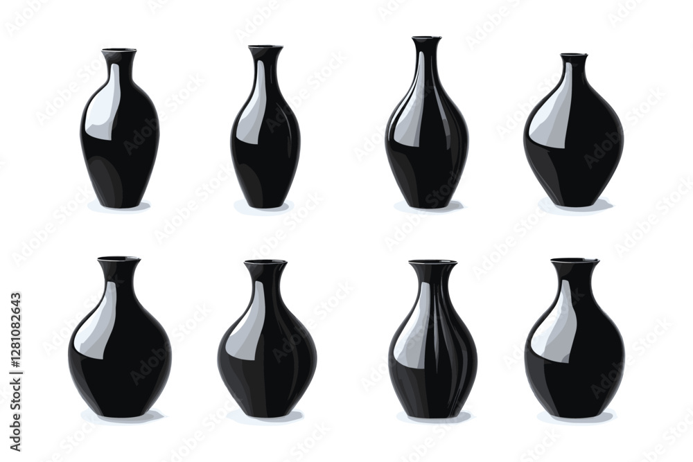 Vector set of black vase isolated on a white background Vector set of black vase isolated on a white background