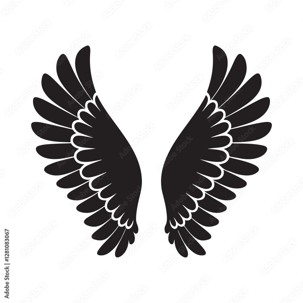 Fototapeta premium Detailed Angel Wing Silhouettes for Editorial Use