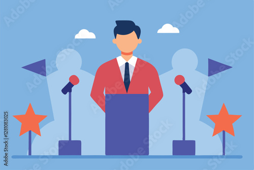 "Entrepreneur at Pitch Competition - Confident Speech Vector Illustration"