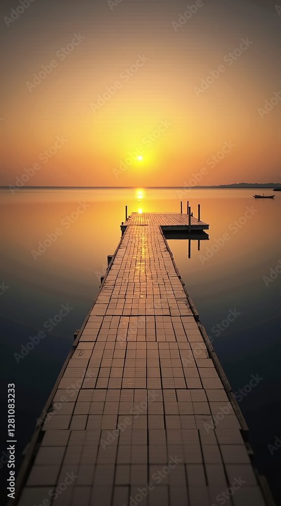 Fototapeta premium Stunning Dock at Sunset for Tranquil Phone Wallpaper Experience