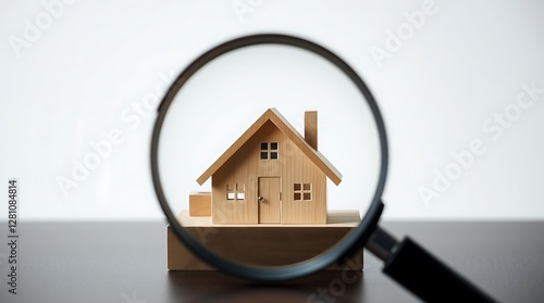 Magnifying Glass Focusing on a Miniature House Illustration for Real Estate and Home Design