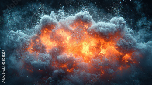 Abstract explosion of textures showcasing blending of liquid, smoke, and shattered glass effects in intricate detail under dramatic lighting