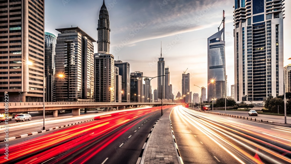 Fototapeta premium asphalt highway road or empty road highway passing by the edge of dense woods on clear sky with dense white clouds