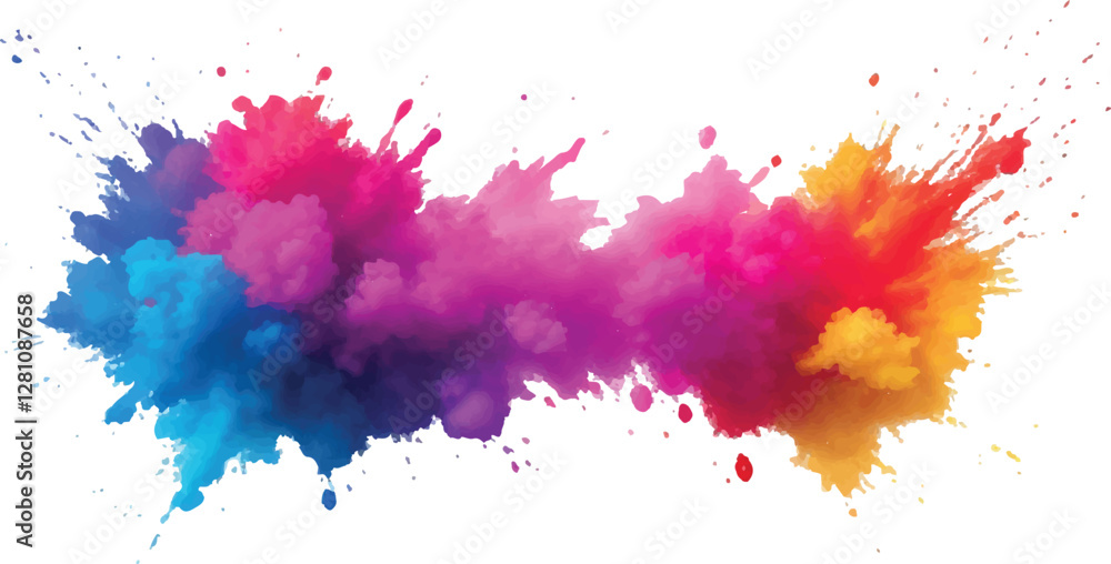 Fototapeta premium Bold and Playful Watercolor Splatters, Stains, and Streaks of Vibrant Colors Mixed with Artistic Brush Marks, Making a Modern and Colorful Explosion of Aquarelle on a White Background. 