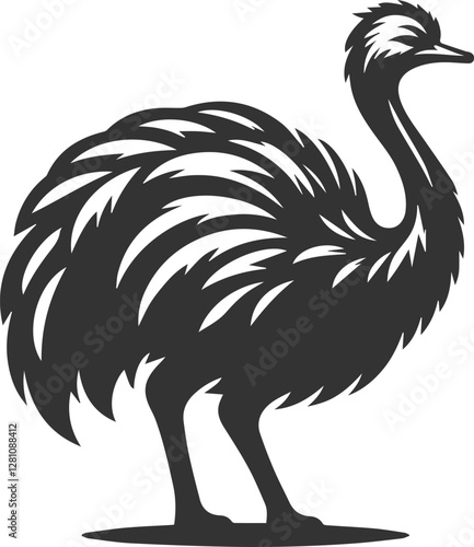 Ostrich standing sideways, head turned slightly animal silhouette vector
