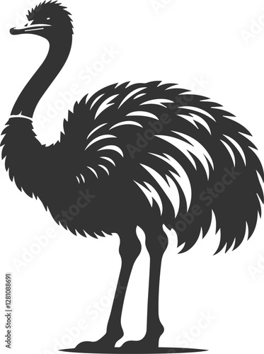 Ostrich standing sideways, head turned slightly animal silhouette vector