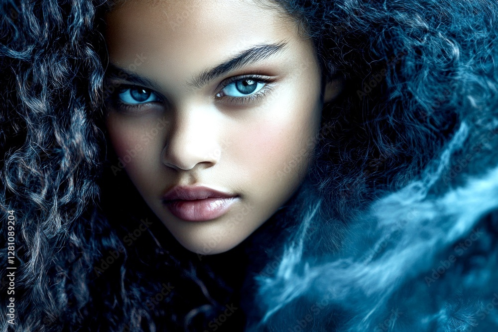 Attractive calm mixed-race girl - for ads, magazine ad and internet marketing use. Long trim - curly hair. Commercial ad creative. Black girl vibrant hair. Long colored hair trends. Attractive calm mixed-race girl - for ads, magazine ad and internet marketing use. Long trim - curly hair. Commercial ad creative. Black girl vibrant hair. Long colored hair trends.
