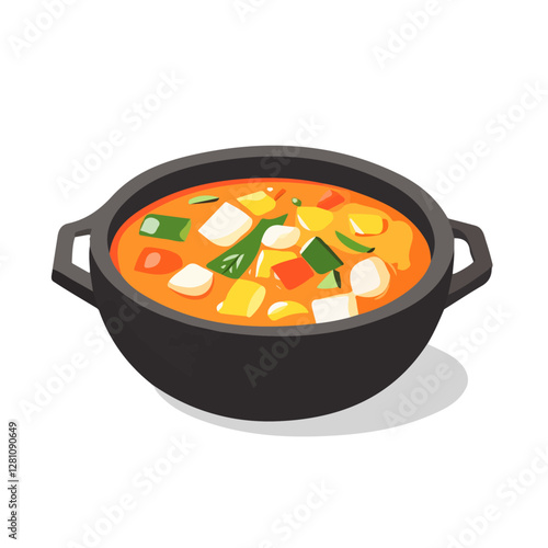 Flat vector kimchi stew, minimalist design, isolated on a white background.

