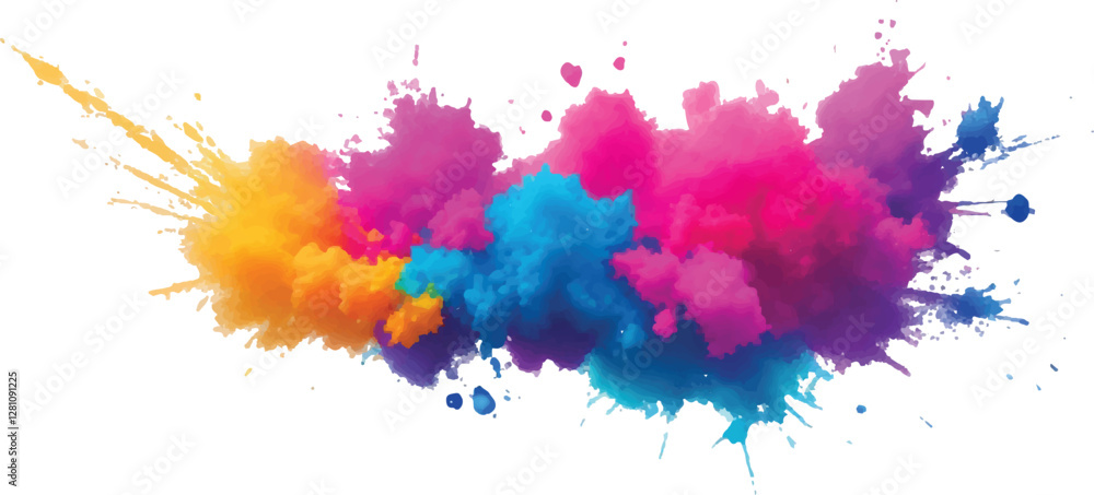 Fototapeta premium Radiant Watercolor Brush Strokes and Explosive Colorful Splashes on a White Canvas, Blending Abstract Art with a Playful, Modern Touch to Create an Exciting and Dynamic Visual Experience. 