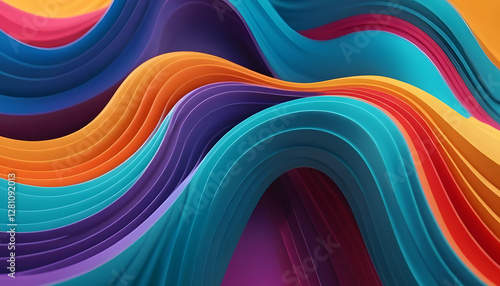 3D colorful wave abstract background, fluid curves, dynamic motion, high-definition, modern design