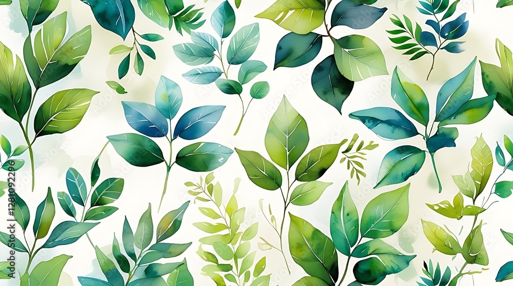 A seamless watercolor pattern featuring leaves from the Brazilian Cerrado biome. The composition includes detailed and artistic depictions. A seamless watercolor pattern featuring leaves from the Brazilian Cerrado biome. The composition includes detailed and artistic depictions.
