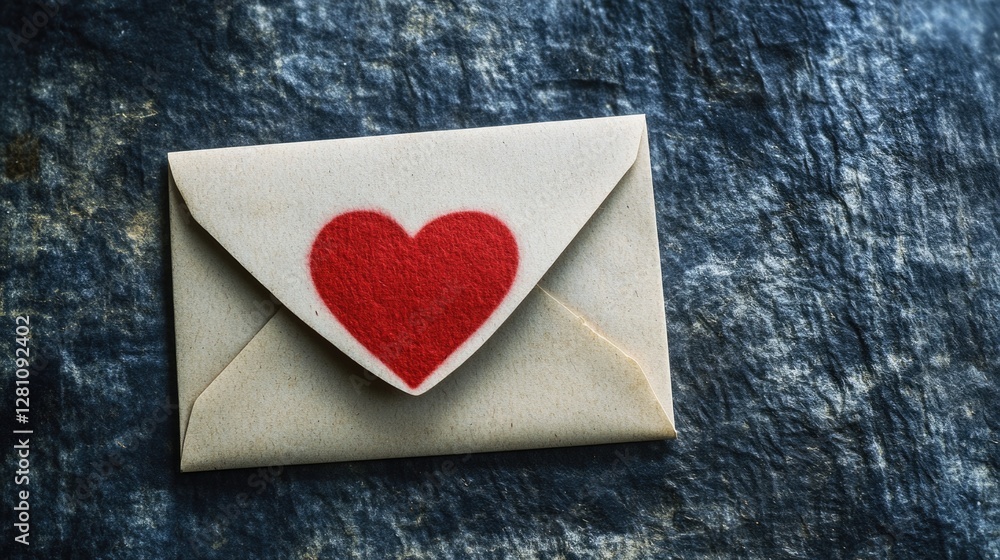 A small, handmade paper card featuring a red heart for love or romance. A small, handmade paper card featuring a red heart for love or romance.