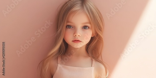 A young girl stands confidently against a wall, showcasing her strength and determination in a moment of quiet resilience.