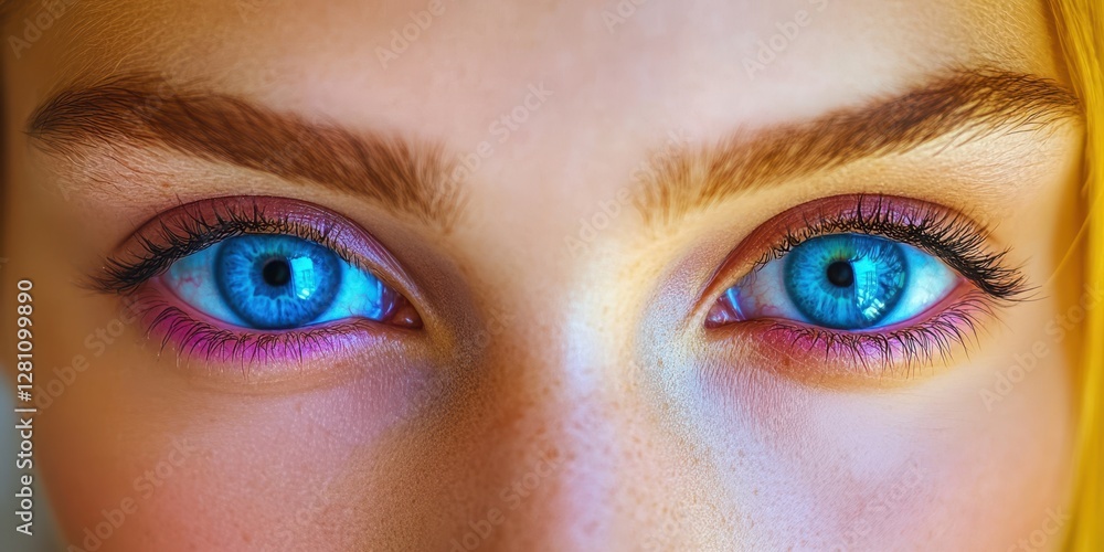 Obraz premium A close-up view showcasing the captivating blue eyes of a woman, highlighting their color and intricate details.