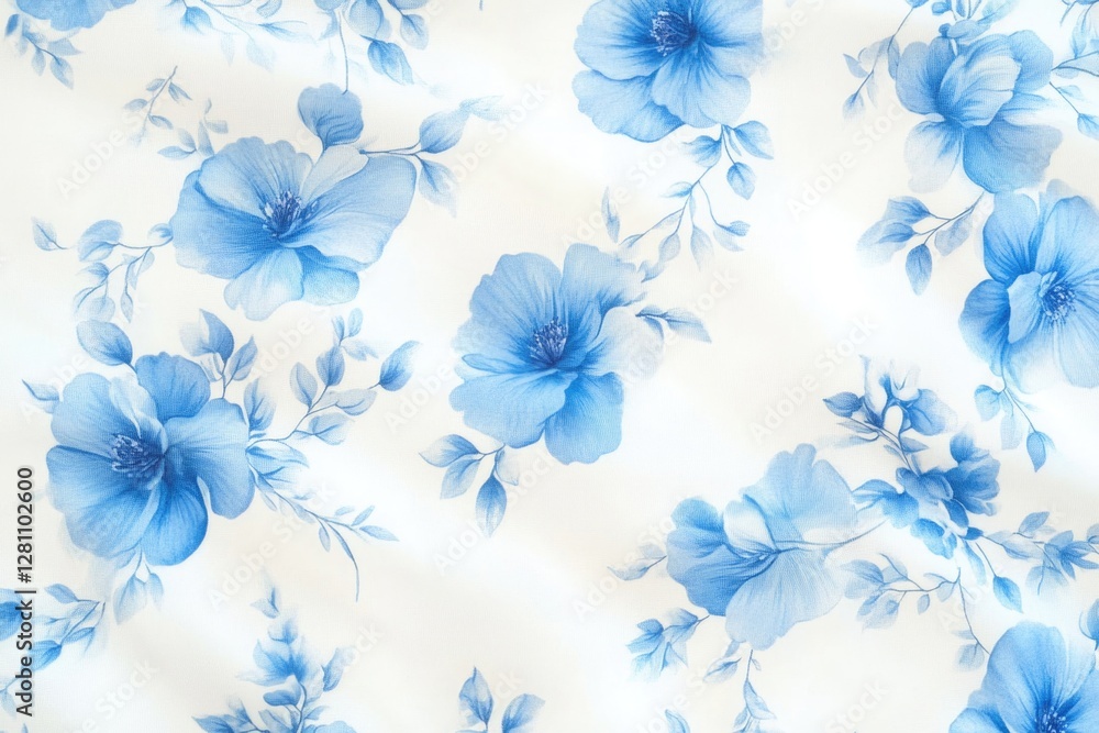 Fototapeta premium Patterned floral design with blue flowers, suitable for linens and home goods.