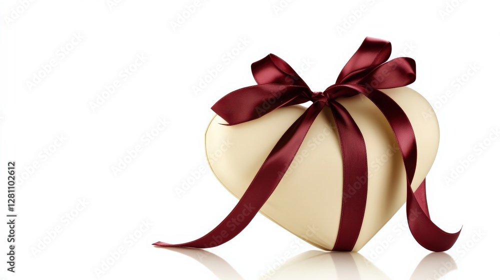 Romantic Heart-Shaped Gift Box with Red Satin Ribbon Isolated Romantic Heart-Shaped Gift Box with Red Satin Ribbon Isolated