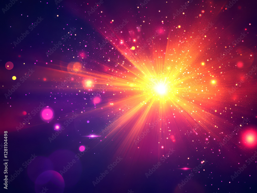 Vibrant Cosmic Explosion with Stars and Colorful Light Rays Vibrant Cosmic Explosion with Stars and Colorful Light Rays