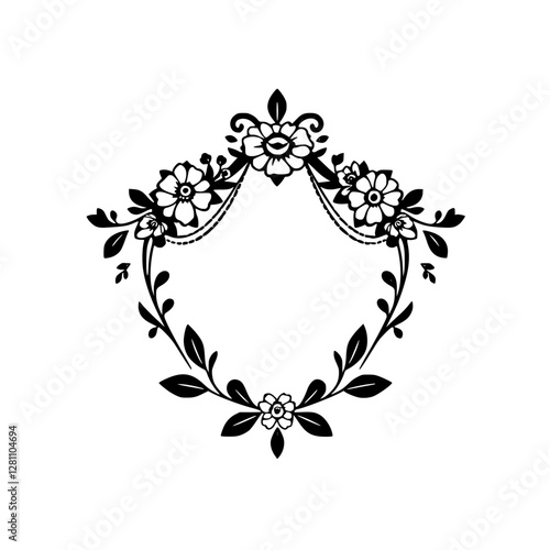 Detailed botanical illustration of an ornate floral frame.