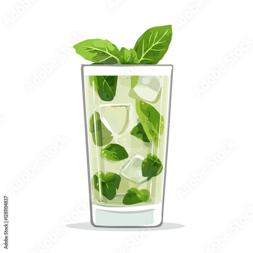 Flat vector mint julep, minimalist design, isolated on a white background.

